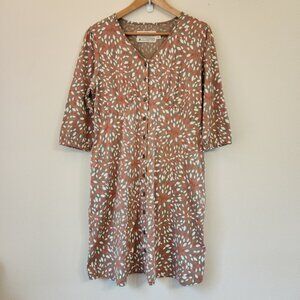Anthropologie Old Ranch VNeck Baby Doll Brown 3/4 Slv Mini Dress Women M Cottage